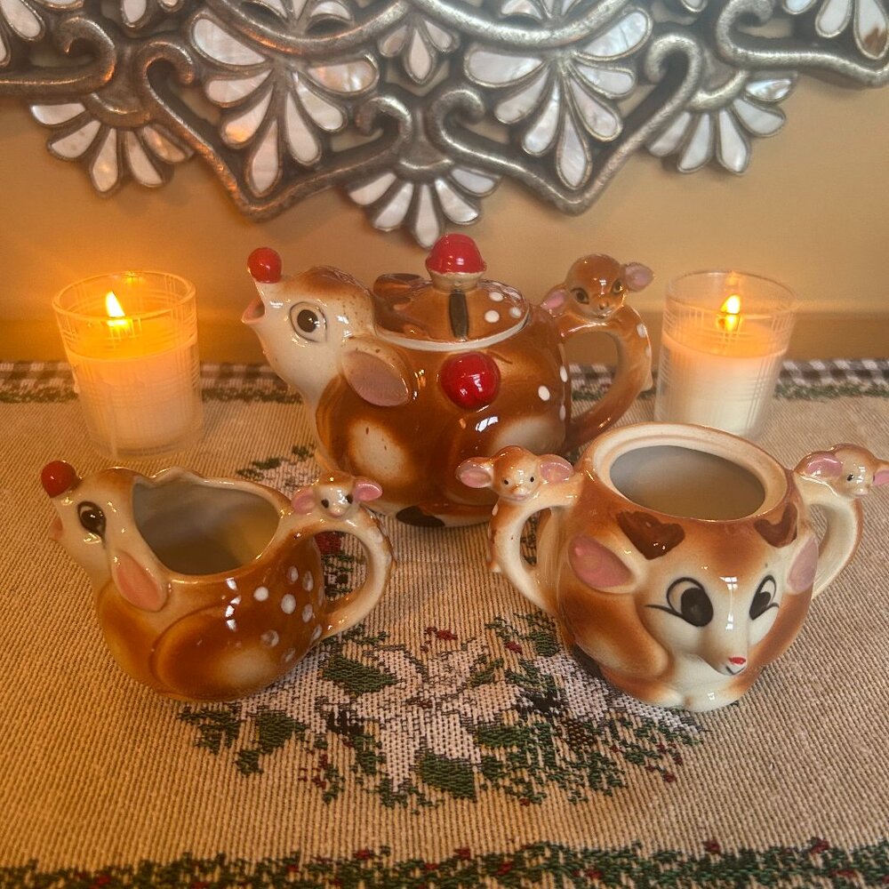 Vintage 1950s Rudolph the Red Nosed Reindeer tea set | 3 piece
